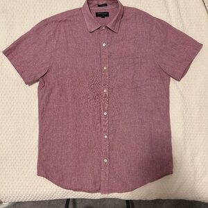 Banana Republic Men's Red Short Sleeve Linen/Cotton Blend Slim Fit Button Up